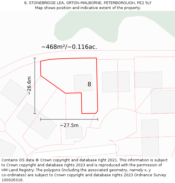 8, STONEBRIDGE LEA, ORTON MALBORNE, PETERBOROUGH, PE2 5LY: Plot and title map