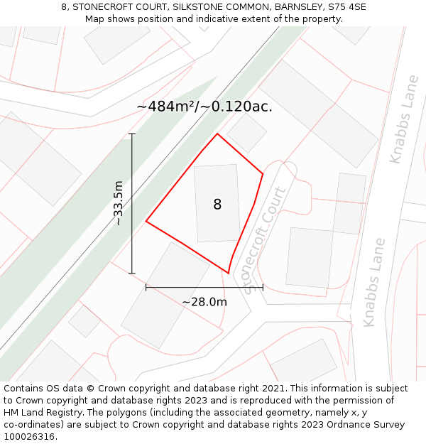 8, STONECROFT COURT, SILKSTONE COMMON, BARNSLEY, S75 4SE: Plot and title map