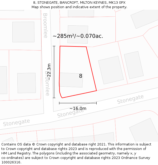 8, STONEGATE, BANCROFT, MILTON KEYNES, MK13 0PX: Plot and title map