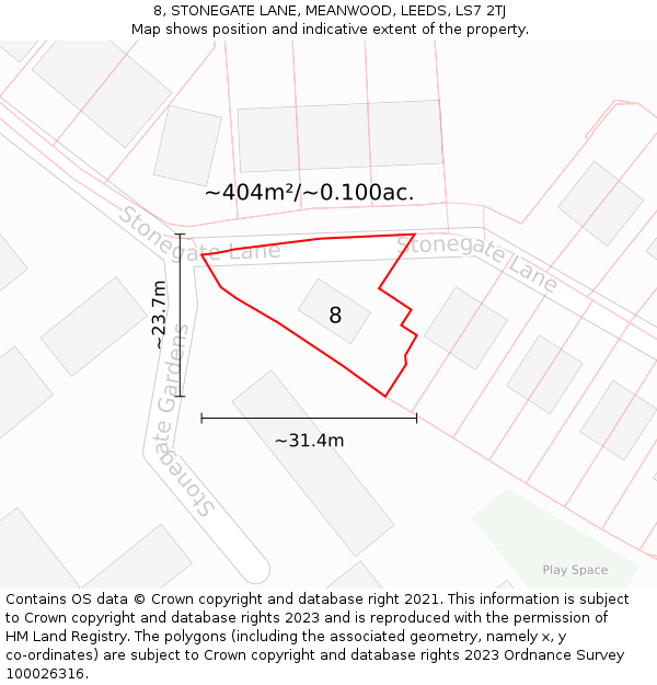 8, STONEGATE LANE, MEANWOOD, LEEDS, LS7 2TJ: Plot and title map