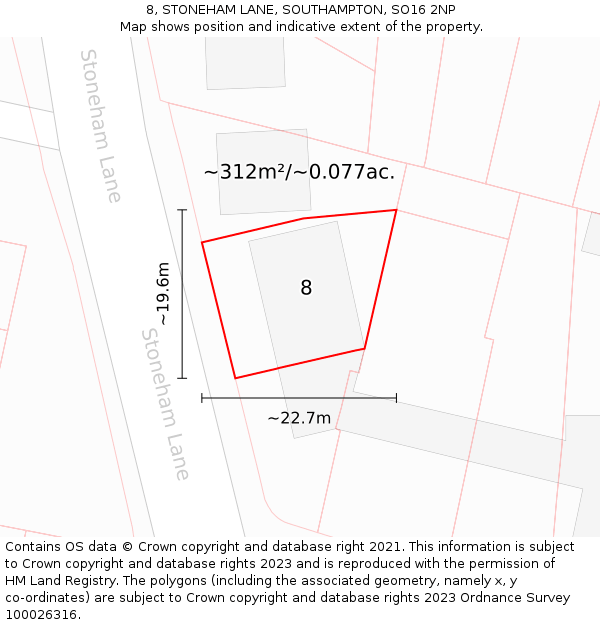 8, STONEHAM LANE, SOUTHAMPTON, SO16 2NP: Plot and title map