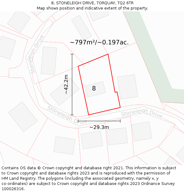 8, STONELEIGH DRIVE, TORQUAY, TQ2 6TR: Plot and title map