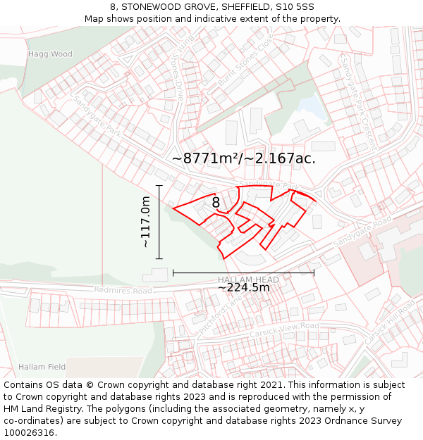 8, STONEWOOD GROVE, SHEFFIELD, S10 5SS: Plot and title map