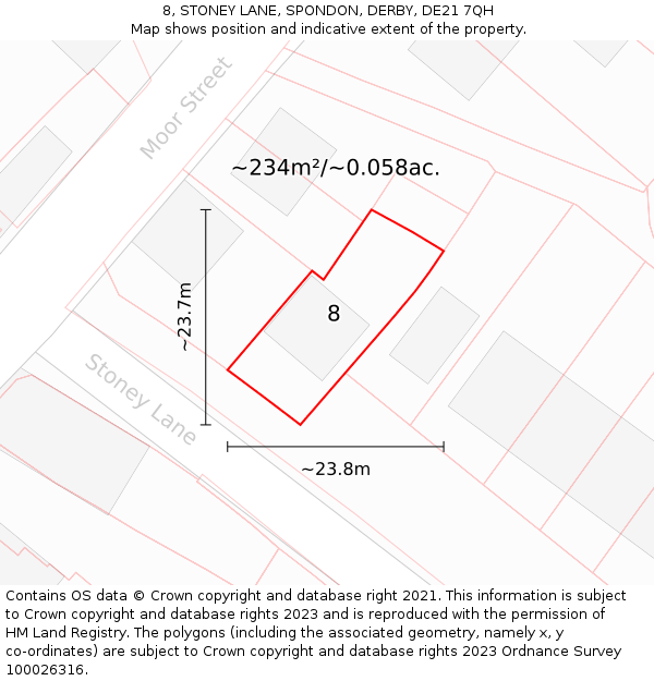8, STONEY LANE, SPONDON, DERBY, DE21 7QH: Plot and title map
