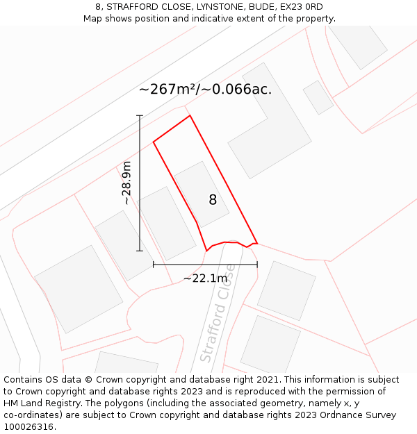 8, STRAFFORD CLOSE, LYNSTONE, BUDE, EX23 0RD: Plot and title map