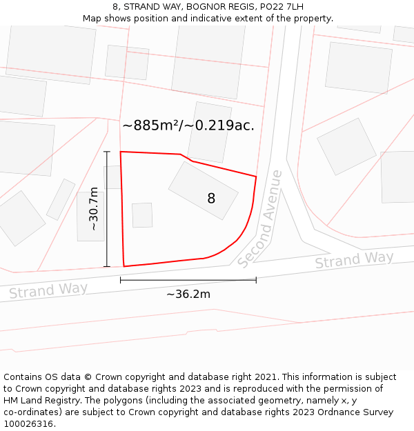 8, STRAND WAY, BOGNOR REGIS, PO22 7LH: Plot and title map