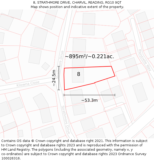 8, STRATHMORE DRIVE, CHARVIL, READING, RG10 9QT: Plot and title map