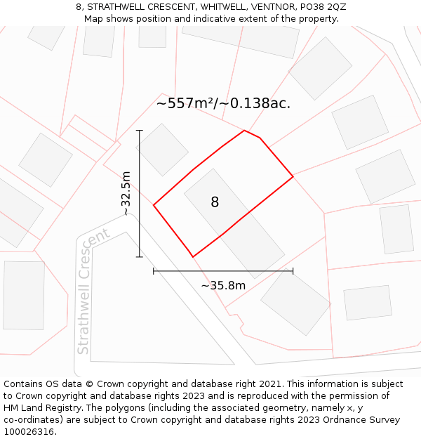 8, STRATHWELL CRESCENT, WHITWELL, VENTNOR, PO38 2QZ: Plot and title map