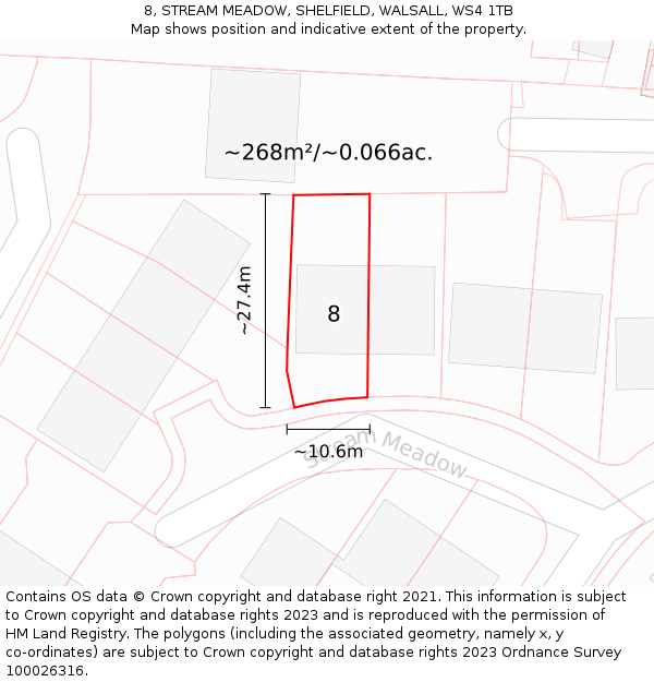 8, STREAM MEADOW, SHELFIELD, WALSALL, WS4 1TB: Plot and title map