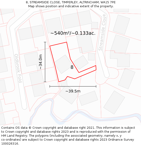 8, STREAMSIDE CLOSE, TIMPERLEY, ALTRINCHAM, WA15 7PE: Plot and title map