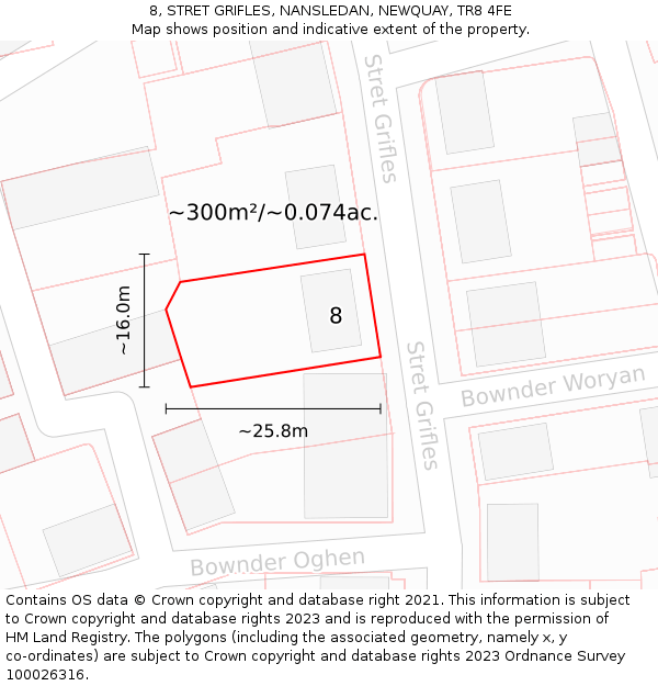 8, STRET GRIFLES, NANSLEDAN, NEWQUAY, TR8 4FE: Plot and title map