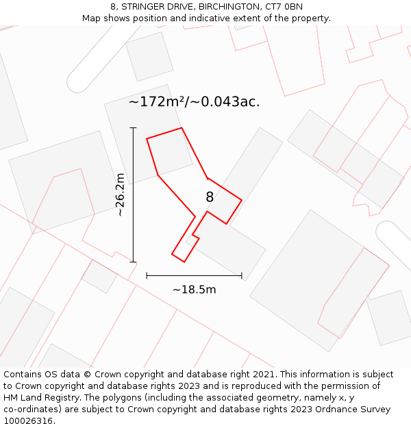 8, STRINGER DRIVE, BIRCHINGTON, CT7 0BN: Plot and title map