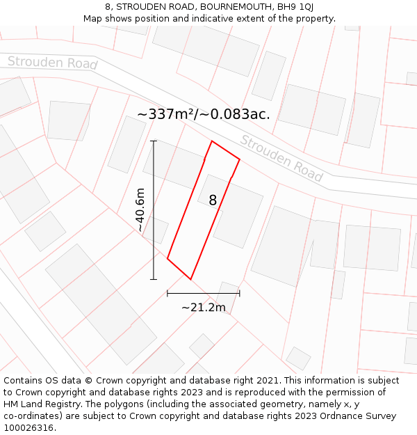 8, STROUDEN ROAD, BOURNEMOUTH, BH9 1QJ: Plot and title map