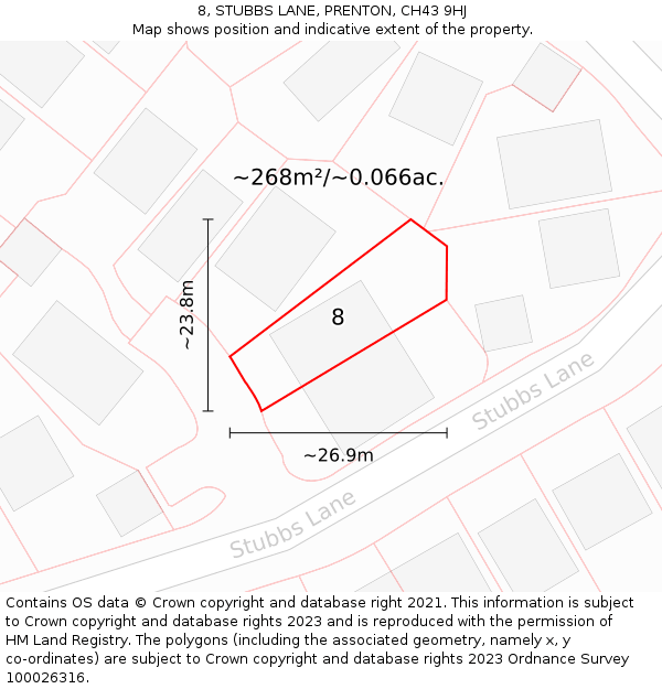 8, STUBBS LANE, PRENTON, CH43 9HJ: Plot and title map