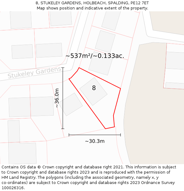 8, STUKELEY GARDENS, HOLBEACH, SPALDING, PE12 7ET: Plot and title map