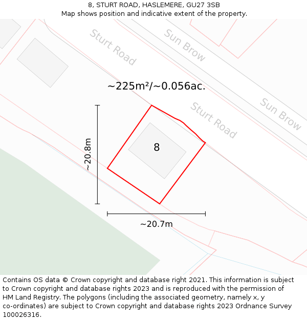 8, STURT ROAD, HASLEMERE, GU27 3SB: Plot and title map