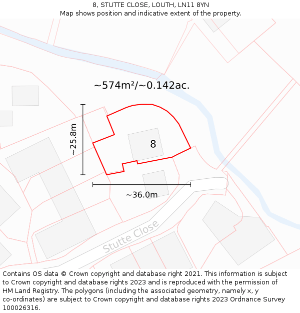 8, STUTTE CLOSE, LOUTH, LN11 8YN: Plot and title map