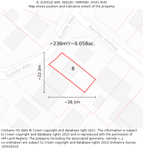 8, SUDDLE WAY, KEELBY, GRIMSBY, DN41 8HD: Plot and title map