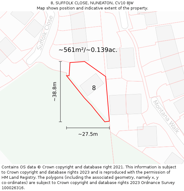8, SUFFOLK CLOSE, NUNEATON, CV10 8JW: Plot and title map