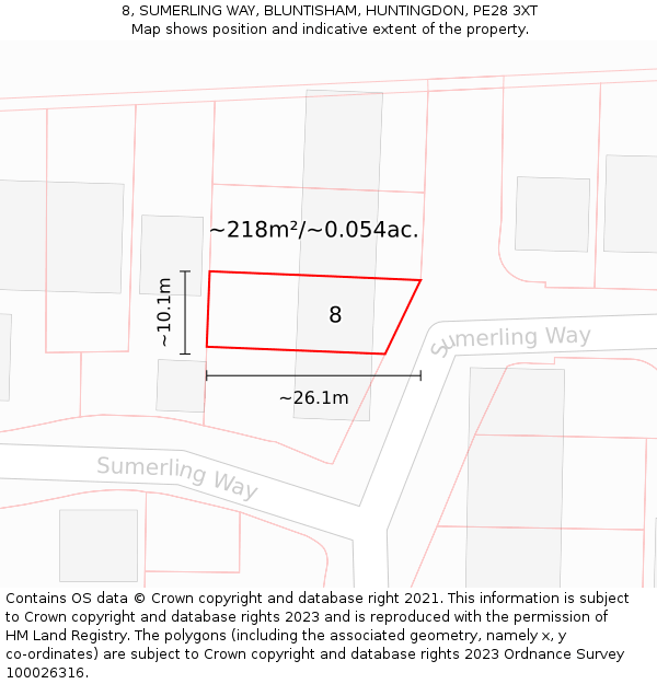8, SUMERLING WAY, BLUNTISHAM, HUNTINGDON, PE28 3XT: Plot and title map