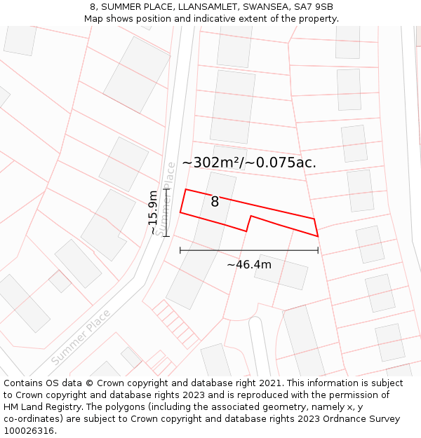8, SUMMER PLACE, LLANSAMLET, SWANSEA, SA7 9SB: Plot and title map