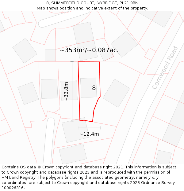 8, SUMMERFIELD COURT, IVYBRIDGE, PL21 9RN: Plot and title map