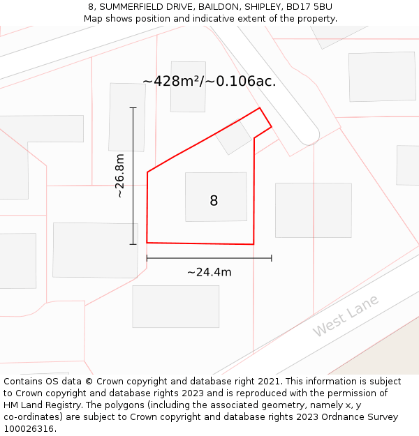8, SUMMERFIELD DRIVE, BAILDON, SHIPLEY, BD17 5BU: Plot and title map