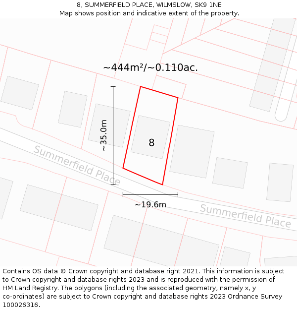 8, SUMMERFIELD PLACE, WILMSLOW, SK9 1NE: Plot and title map