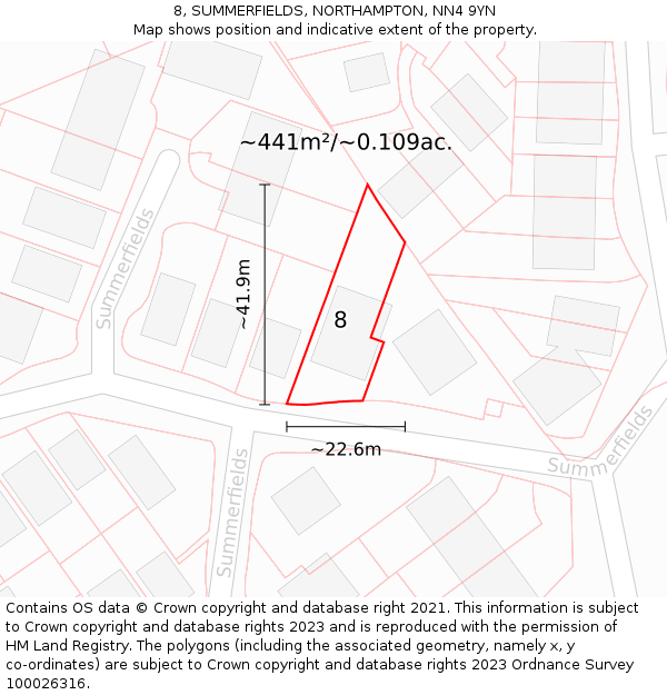 8, SUMMERFIELDS, NORTHAMPTON, NN4 9YN: Plot and title map