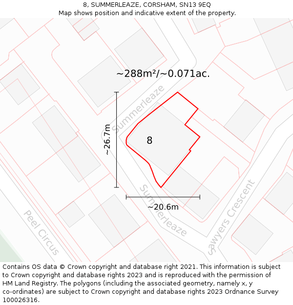 8, SUMMERLEAZE, CORSHAM, SN13 9EQ: Plot and title map