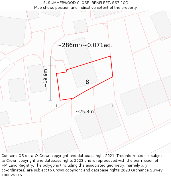 8, SUMMERWOOD CLOSE, BENFLEET, SS7 1QD: Plot and title map