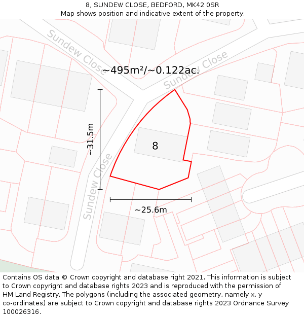 8, SUNDEW CLOSE, BEDFORD, MK42 0SR: Plot and title map