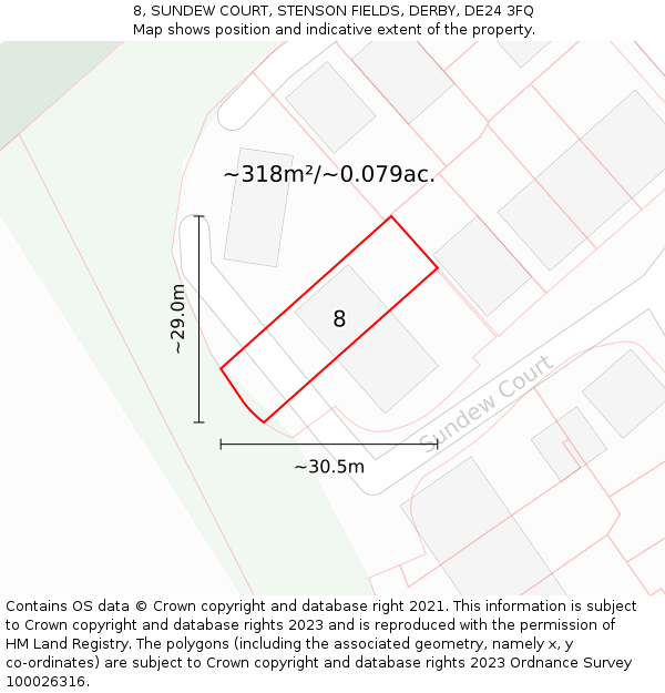 8, SUNDEW COURT, STENSON FIELDS, DERBY, DE24 3FQ: Plot and title map