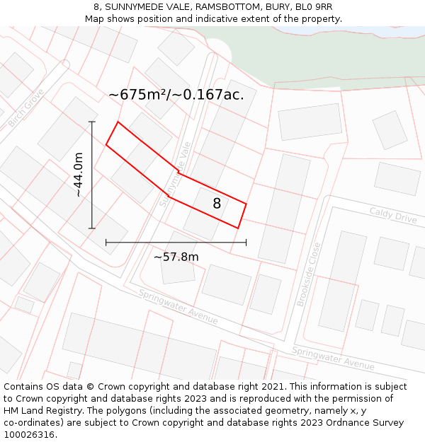 8, SUNNYMEDE VALE, RAMSBOTTOM, BURY, BL0 9RR: Plot and title map