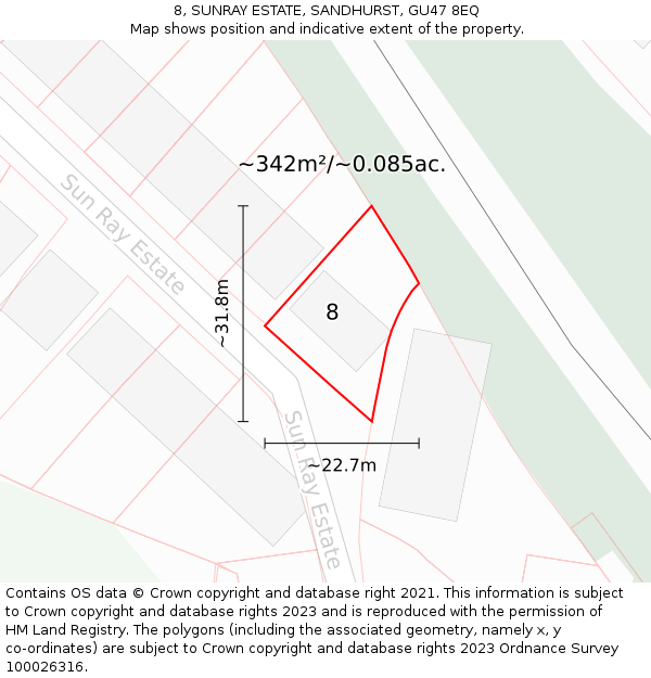 8, SUNRAY ESTATE, SANDHURST, GU47 8EQ: Plot and title map