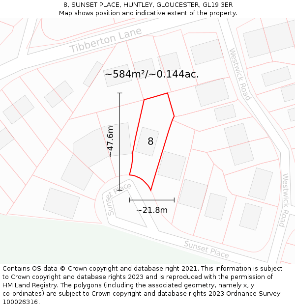 8, SUNSET PLACE, HUNTLEY, GLOUCESTER, GL19 3ER: Plot and title map