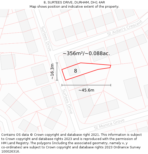 8, SURTEES DRIVE, DURHAM, DH1 4AR: Plot and title map