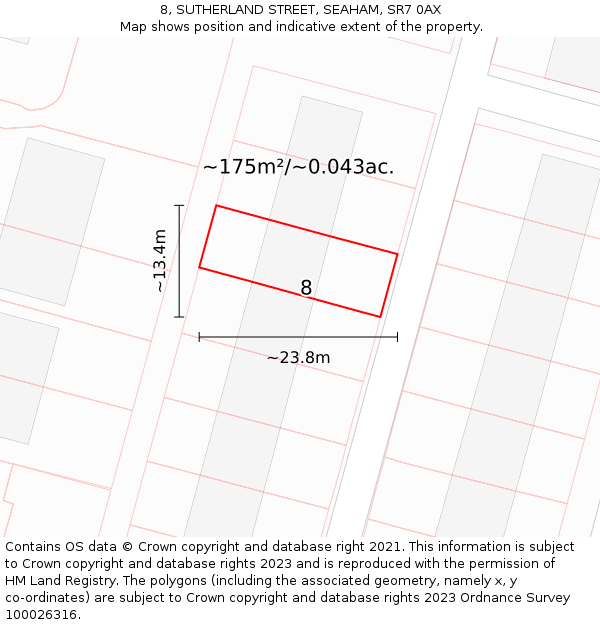 8, SUTHERLAND STREET, SEAHAM, SR7 0AX: Plot and title map