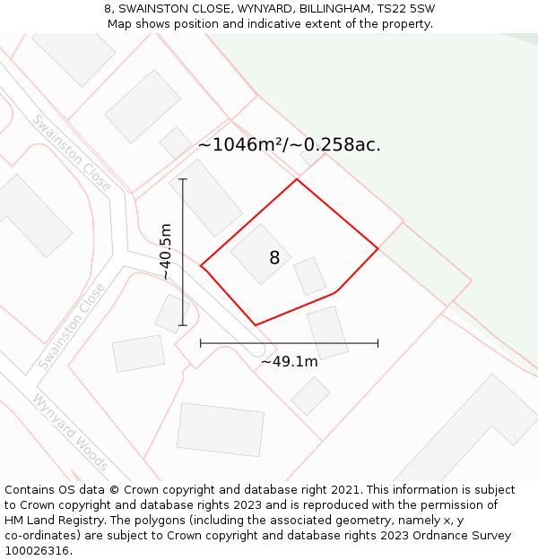 8, SWAINSTON CLOSE, WYNYARD, BILLINGHAM, TS22 5SW: Plot and title map