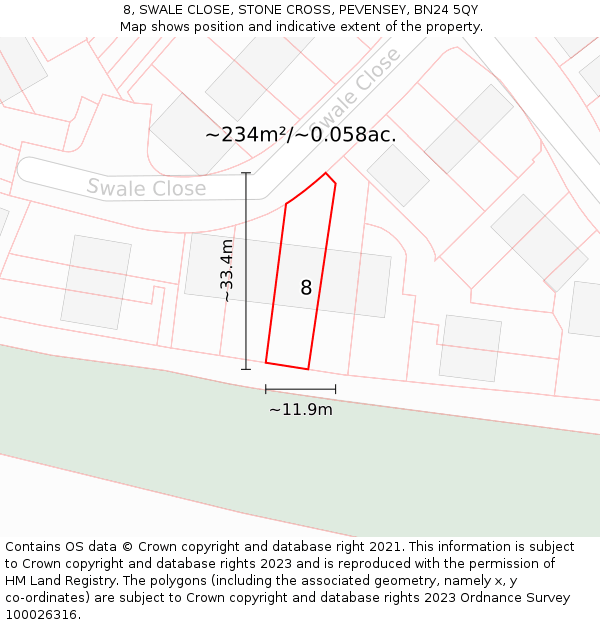 8, SWALE CLOSE, STONE CROSS, PEVENSEY, BN24 5QY: Plot and title map