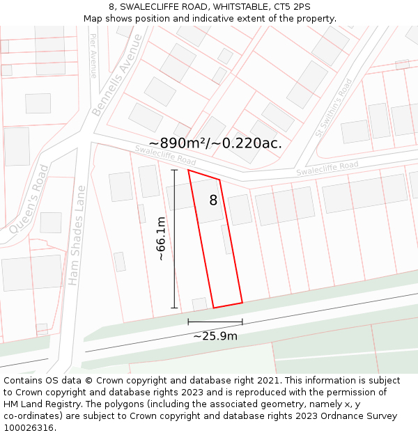 8, SWALECLIFFE ROAD, WHITSTABLE, CT5 2PS: Plot and title map