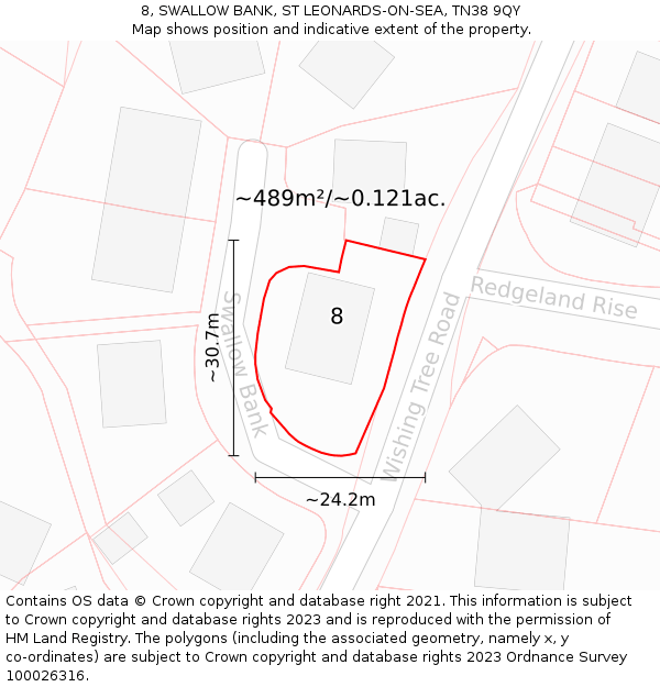 8, SWALLOW BANK, ST LEONARDS-ON-SEA, TN38 9QY: Plot and title map
