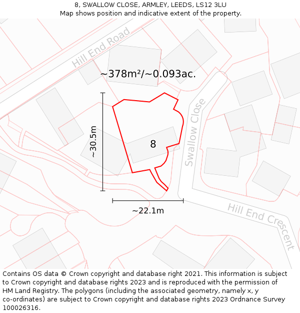 8, SWALLOW CLOSE, ARMLEY, LEEDS, LS12 3LU: Plot and title map