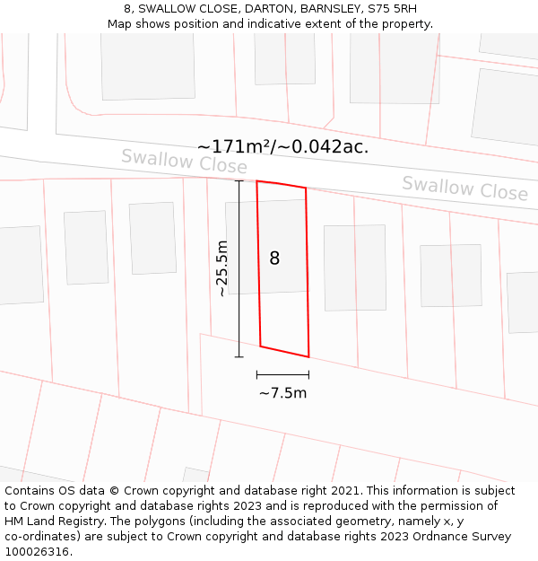8, SWALLOW CLOSE, DARTON, BARNSLEY, S75 5RH: Plot and title map