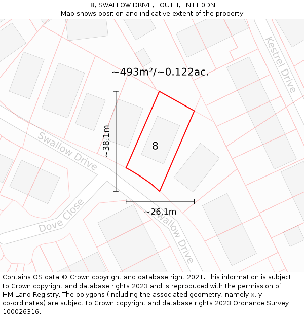 8, SWALLOW DRIVE, LOUTH, LN11 0DN: Plot and title map