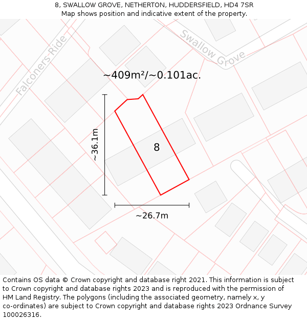 8, SWALLOW GROVE, NETHERTON, HUDDERSFIELD, HD4 7SR: Plot and title map