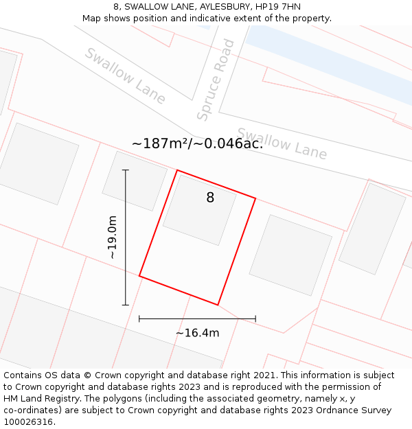 8, SWALLOW LANE, AYLESBURY, HP19 7HN: Plot and title map