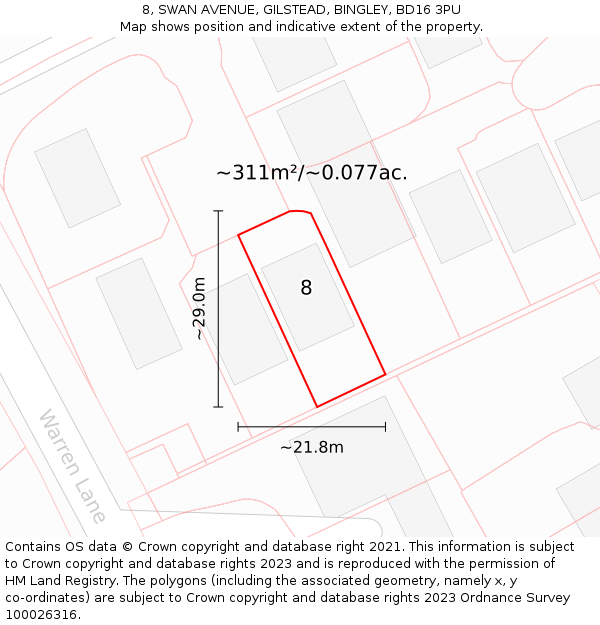 8, SWAN AVENUE, GILSTEAD, BINGLEY, BD16 3PU: Plot and title map