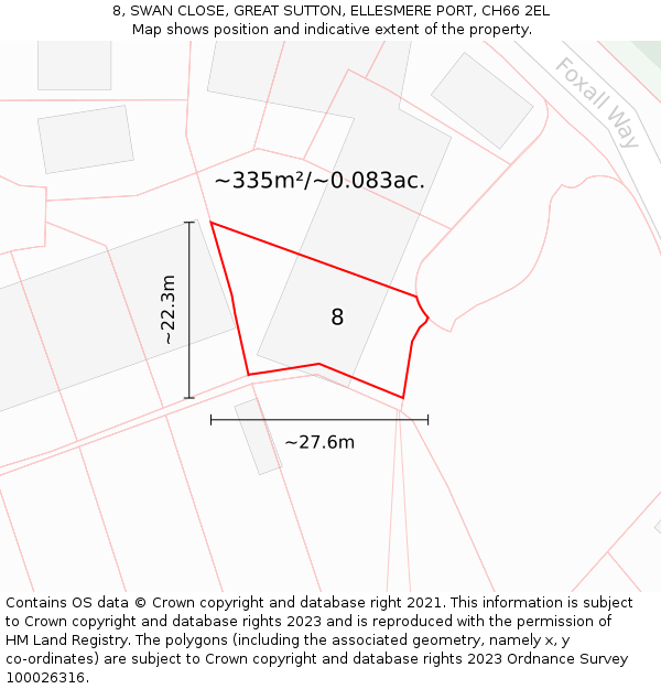 8, SWAN CLOSE, GREAT SUTTON, ELLESMERE PORT, CH66 2EL: Plot and title map