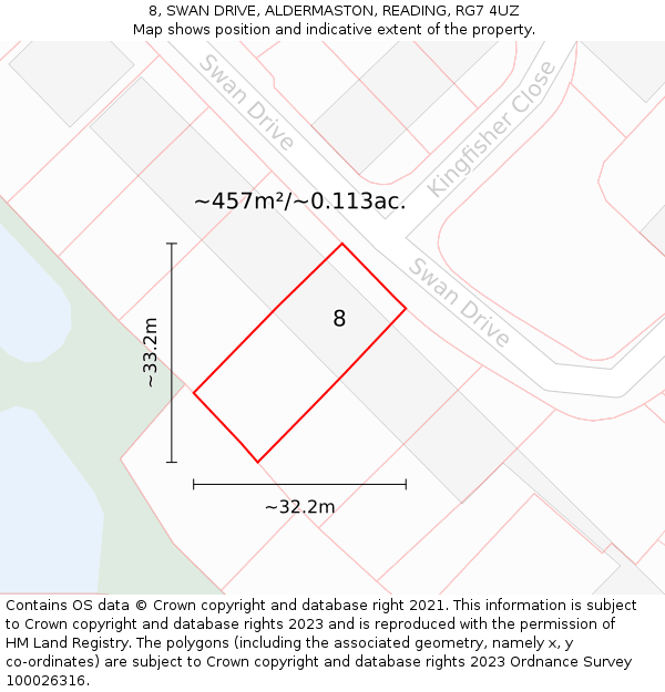 8, SWAN DRIVE, ALDERMASTON, READING, RG7 4UZ: Plot and title map